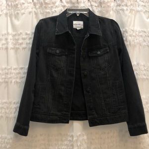 Distressed black jean jacket